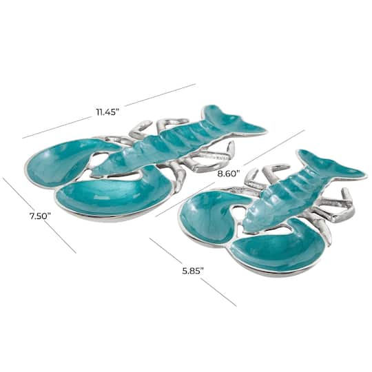 Teal & White Aluminum Enameled Lobster Living Room Décor Tray Set